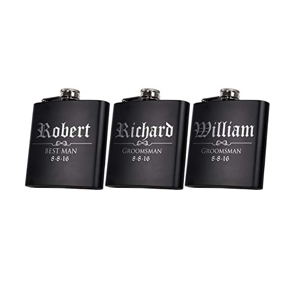 Juego de 6, Set de 3, único personalizado – Termo, Groomsmen regalo, personalizado Groomsman frascos, boda, regalos, Mate Negro, diseño 3