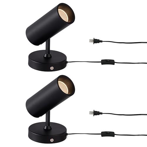 Image of Aisilan LED Spotlight Uplighting Indoor, Plug in Wall Scones Accent Ceiling Spot Light Up Light Fixture for Plant Art Picture Gallery Paintings, CRI 97, 3000K, 12W, Black, 2 Packs