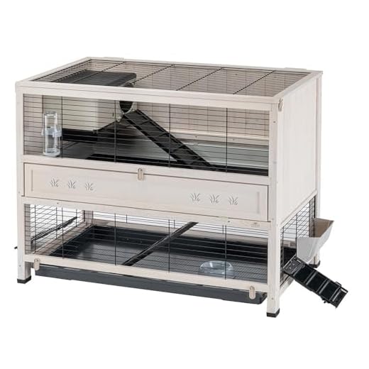 Ferplast Cottage Large Clapier Cage, Bois Résistant, 2 Étages Spacieux, Accessoires Inclus pour Lapins 129 x 68 x 103,5 cm