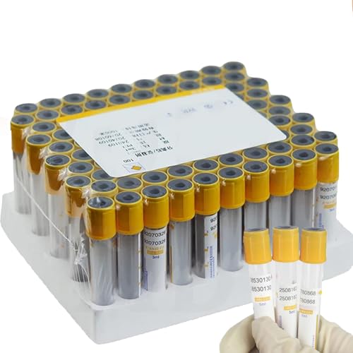 ZHZWwansuGE 100 Stück Vakuum-Blutentnahmeröhrchen, 3ml/5ml/10ml Einweg-Glasblutröhrchen, Trenngel + Gerinnungsröhrchen, Zur Serumgewinnung Und PRP Herstellung, Mit Gelbem Verschluss 10ml