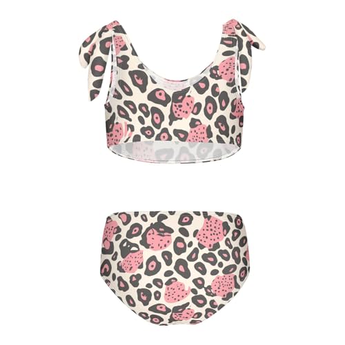 Leopard Pattern Pink Black Girl 2 Piecing Kids Bikini Set Quick-Dry Bathing Suit Swimwear Adjustable Strap2