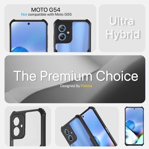 Image of Pikkme Ultra Hybrid Back Cover for Moto G54 5G / G64 5G | Raised Edges |Crystal Clear Transparent | Full Camera Protection Bumper Case (Black)