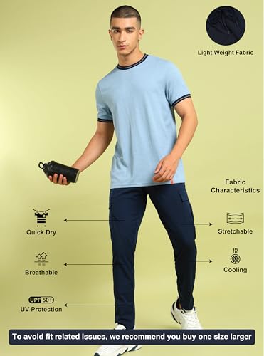 Image of TECHNOSPORT Men's Regular Fit Mid Rise Polyester Solid Cargos for Activewear, Regular Use and Quick Dry