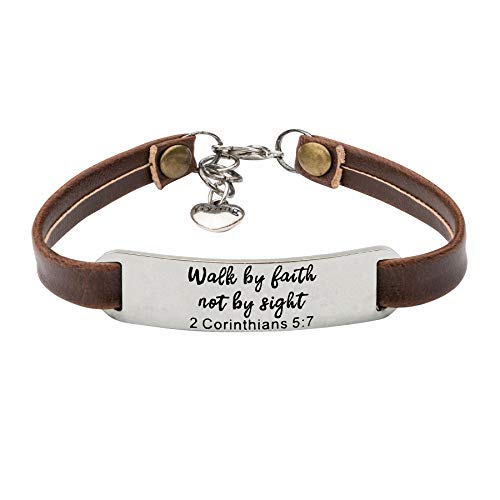 Cross Bracelet Engraved Quote Religious Cuff Bangle Walk By Faith, Not By Sight. 2 Corinthians 5:7 Bible Verse Jewelry Confirmation Baptism Gifts Christian Bracelet