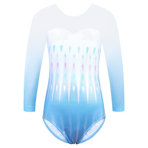 TFJH E Gymnastic Leotard for Girls 3/4 Sleeve Practice Outfits Athletic Dancewear 397 Square Blue 8A