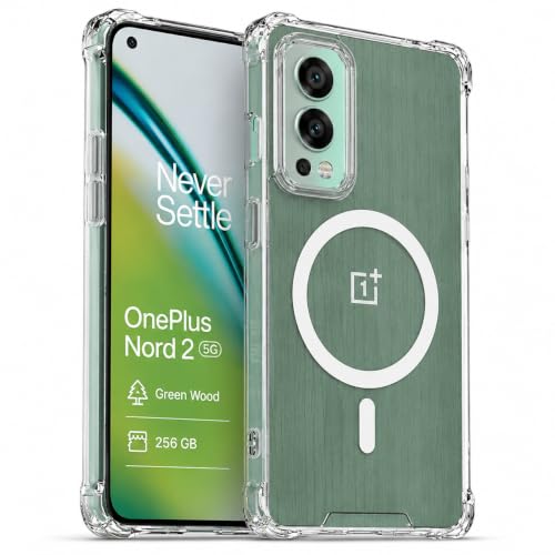 Image of Transparent Back Cover for OnePlus Nord 2 5G Cover Shockproof Side TPU Bumper & Back Pc Protective Magnetic Support Cover Case (OnePlus Nord 2 5G)