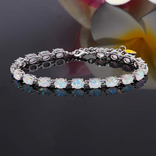 CiNily Rhodium Plated Fire Opal Women Jewelry Wedding Gift Gemstone Bracelet 8.5"2