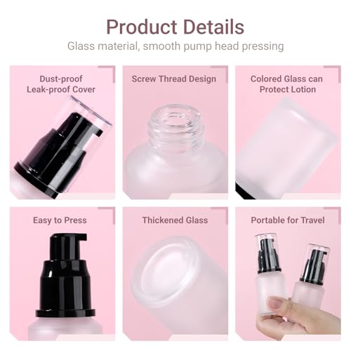 Image of Segbeauty 1oz Frosted Glass Travel Bottles for Lotion, 3pcs Matte Translucent Empty Essential Oil Bottle, 30ml Travel Size Skincare Containers, Cream Pump Bottle, Toiletry Bottles for Liquids