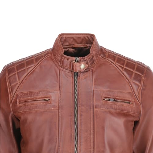 Image of TLC Mens Leather Jacket | Sheepskin Quilted Shoulders Bold Biker Cafe Racer Style Leather Jacket Men