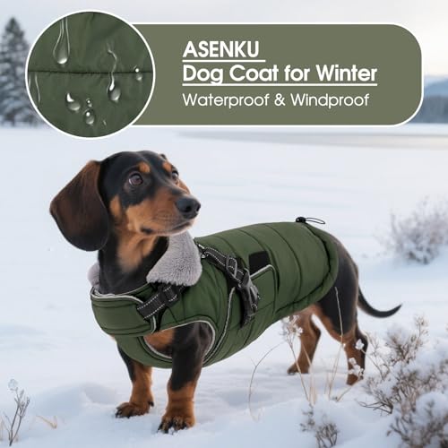 ASENKU Hundemantel Winter für Kleine, Mittel & Grosse Hunde, Hundemantel mit Geschirr Wasserdicht Winddichtes Reflektierender, Warme Hundejacke Mit Brustgurt Winterjacken & Wintermäntel für Hunde M
