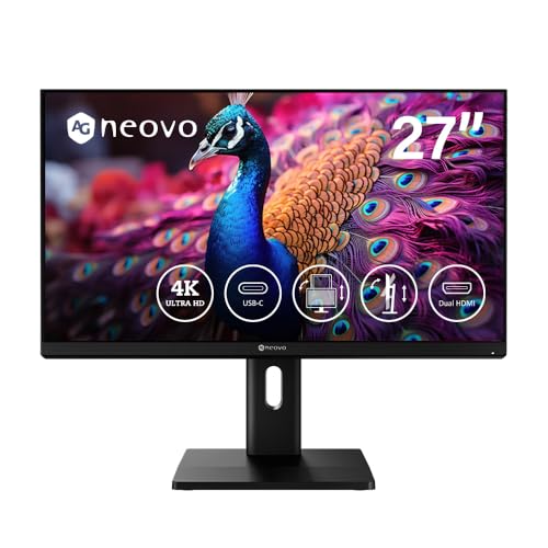 Image of AG Neovo EM2751 27-inch 4K UHD (3840 x 2160) IPS Computer Monitor, USB-C with 65W PD, 60Hz, 5ms, 100% sRGB, Tilt /Pivot /Height Adjustable Stand, Dual HDMI 2.1, DisplayPort 1.4