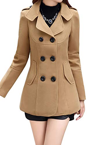 Ms Stunner Women's Winter Spring Solid Color Double Breasted Elegant Wool Coats Khaki