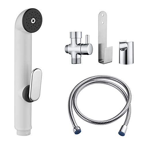 REWEE Hand Held Bidet Sprayer for Toilet Portable Bidet Faucet Baby Cloth Diaper Sprayer Kit (White+Chrome)