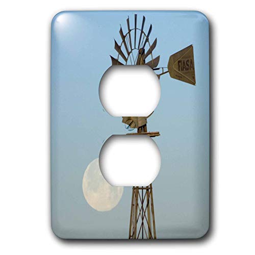 Preisvergleich Produktbild Einzel-Duplex-Wandplatte, Steckdosen-Wandplatte, Windmühle bei Sonnenaufgang, Vollmond, Panhandle, Texas Na02 Rnu0285 Rolf Nussbaumer 2 Steckdosen Abdeckung