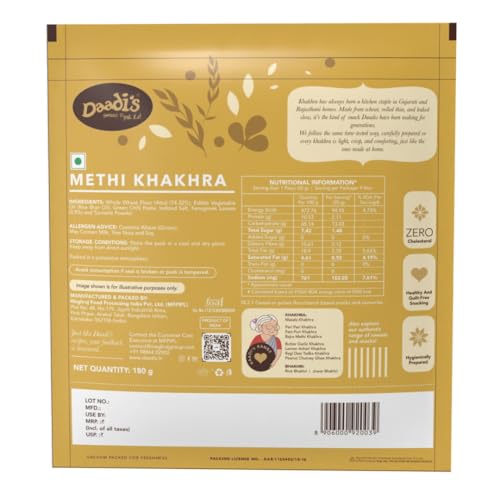 Image of Daadi's Crisp Wheat Methi Khakhra 180g each (Pack of 3)