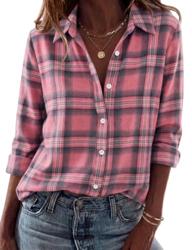 Zeagoo Womens Flannel Shirts Long Sleeve Button Down Plaid Shacket Jacket