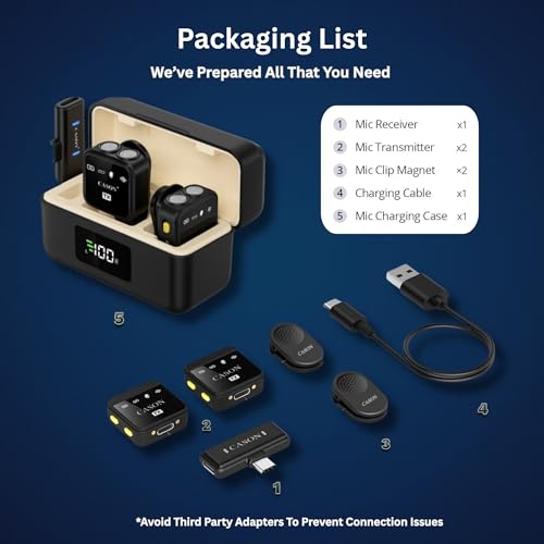 Image of CASON SX23 Wireless Mic for You Tube & Content Creators with 3 Level Ultra Noise-Cancelling Feature and Charging Case, Microphone for Vlogging with iPhone /Android Devices (2 Mic)