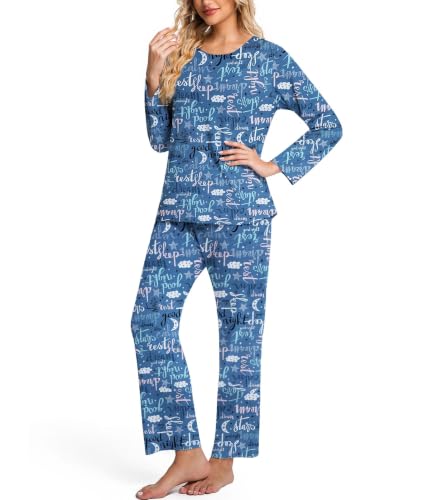 Image of ENJOYNIGHT Womens Pajama Set Cotton Pjs Long Sleeve Sleepwear with Pockets | Two Piece Crew Neck Sleep Set, Elastic Waist Long Pant, Lightweight Loungewear