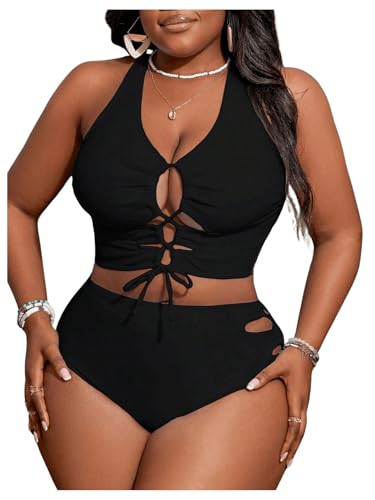 SOLY HUX Women's Plus Size Bikini Set Sexy Swimsuit Lace Up Tummy Control 2 Piece Bathing Suit4