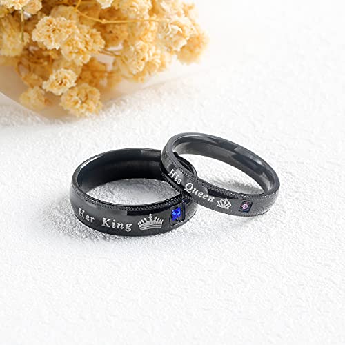 Set of 2 His Queen Her King Rings Stainless Steel Wedding Engagement Band Matching Promise Rings For Couple Anniversary Jewelry2