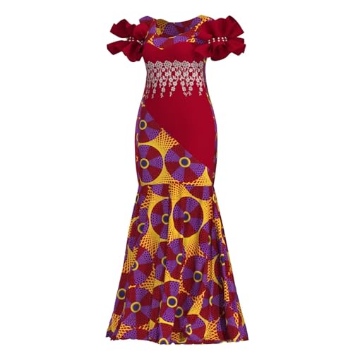 Image of iooiooi Womens Elegant Ankara Maxi Mermaid Dress Lace Decorated African Gowns