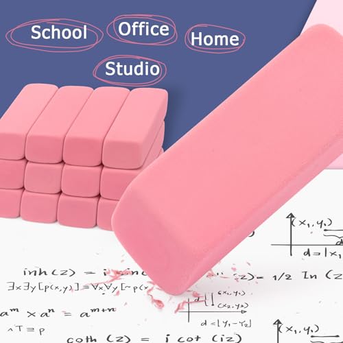Image of Tamaki Large Erasers, Pink, Pack of 12 | Pencil Erasers for Drawing, Artist Eraser