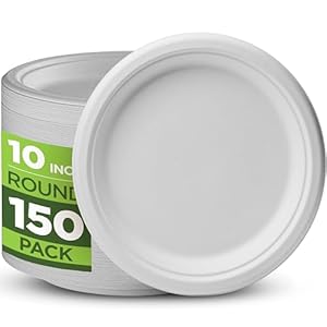 100% Compostable Paper Plates Heavy Duty -150 Pack Biodegradable Disposable Plates – 10 Inch White Disposable Dinner Plates Made of Eco-Friendly, Natural Sugarcane Bagasse, Microwavable Plates Bulk