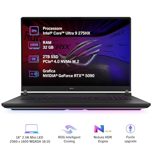ROG Strix SCAR 18 (2025) con Display ROG Nebula HDR da 18" a 240Hz, NVIDIA GeForce RTX 5090 24GB, Intel® Core™ Ultra 9 275HX, 32GB RAM, 2TB SSD, Win 11 Home, G835LX#B0DWSX9HQF, Layout ITA, Nero - Notebook - Immagine 1