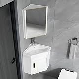 Mueble de baño esquinero Lavabo de cerámica y Mueble con Espejo, Juego de Lavabo de Pared para Espacios pequeños, lavadero y balcón, 38 x 38 cm, Blanco.