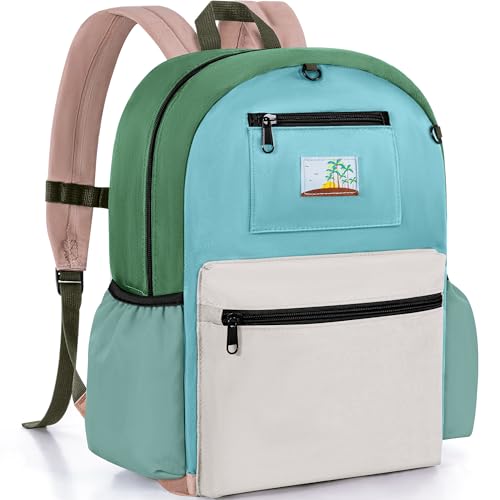 LASUK Kids Backpack for Boys Girls 6-8: Kindergarten Elementary School Bookbag for Girl, Boys Backpacks for Elementary 4-6, Green Grey