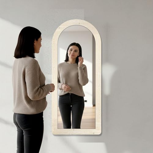 Image of Creative Arts n Frames 18x42 inch Long Wooden Irregular Curve Zigzag Shape Wall Hanging Wall Mount Full Length HD Mirror Home Decor Items (Highland Pine Arch 18x42 inch Mirror)