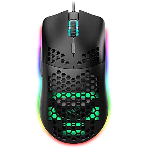 USB Gaming Mouse, Cellular Hollow Design Ergonomic Wired Mouse with Backlight, up to 6400 DPI, RGB Gaming Mouse for Mac, Laptop, Computer (Black) Cover