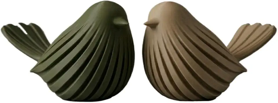 Passarinhos Decorativos 3D Par ou Unidade - Enfeite Minimalista Escandinavo Para Sala Rack E Prateleira(Bege + Verde Militar)