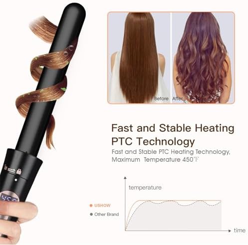 USHOW Curling Iron, Curling Wand Set - 4