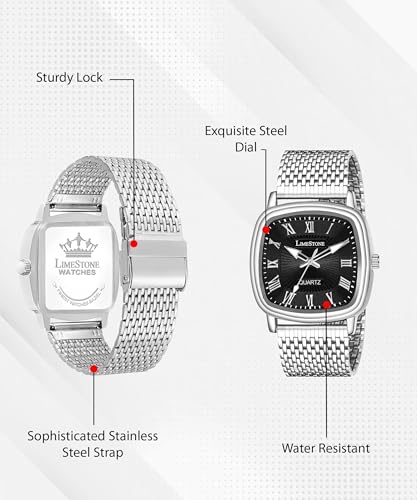 Image of LIMESTONE Classic Series Men Analog Watch - Stainless Steel Mesh Strap with Elegant Dial & Roman Numerals | Quartz Wristwatch for Casual & Formal Wear