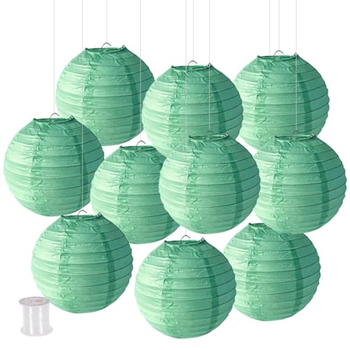 Surwin Lanterne Cinesi Set di 10, Lanterne di Carta, Cinese Rotonda Lanterna di Carta da Appendere Decorazioni da Appendere per Halloween Ringraziamento Natale (10cm,Verde Menta)