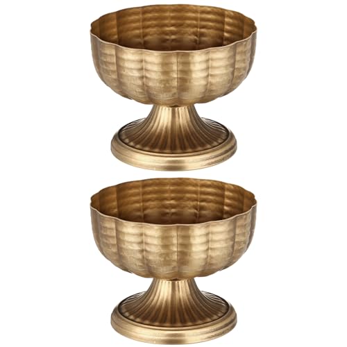 Ninehaoou 2 Pcs Distressed Vintage Gold Compote Vase for Centerpieces