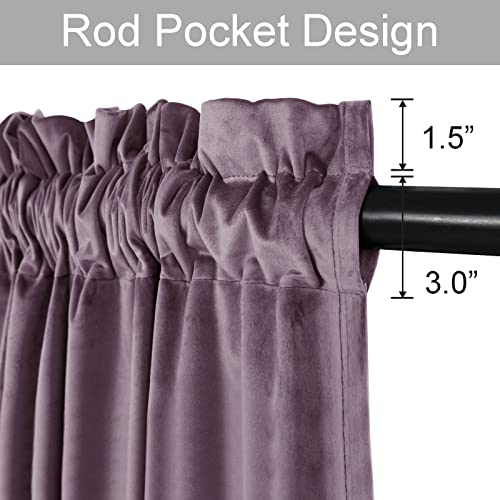 Jiuzhen Lavender Velvet Curtains For Bedroom - 72 Inches Thermal Insualted Room Darkening Rod Pocket Blackout Drapes For Ofiice/Closet, Set Of 2 Panels With Tiebacks, 52W X 72L #TOP1