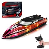 RoserRose Bateau télécommandé, bateau radiocommandé, avec éclairage LED, télécommande 2,4 G, double moteur, étanche et protection anti basculement, bateau à moteur télécommandé pour enfants, avec 2