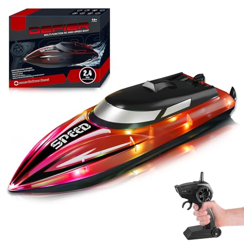 RoserRose Bateau télécommandé, bateau radiocommandé, avec éclairage LED, télécommande 2,4 G, double moteur, étanche et protection anti-basculement, bateau à moteur télécommandé pour enfants, avec 2