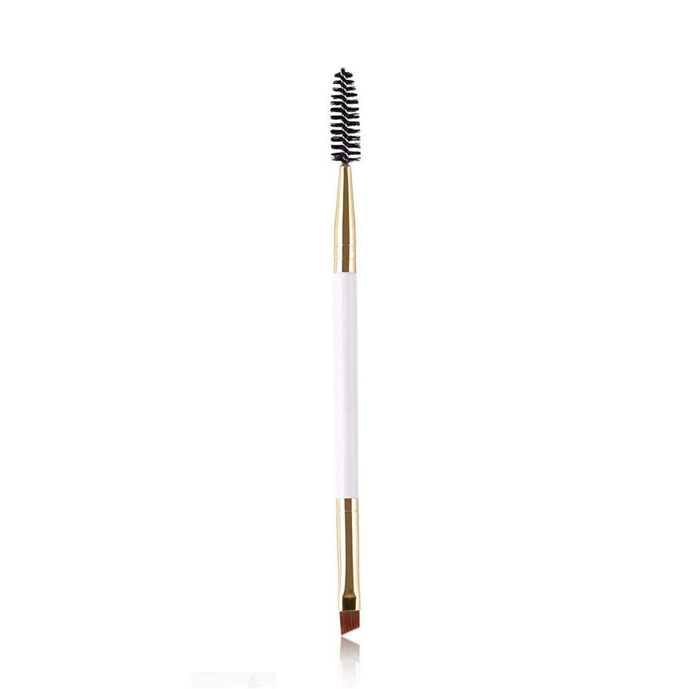 TEEROVADuo Eyebrow Brush - Professional Angled Eye Brow Brush and Spoolie Brush Makeup Tool (White)