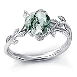 Wasee Natural Moss Agate Ring for Women Sterling Silver Green Moss Agate Engagement Ring Wedding Promise Ring Jewelry for Women,Ring Size 8