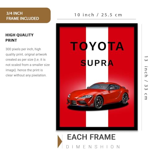 Image of HOTHOUSE Big Ferrari 296, Porsche 911, Toyota Cars Framed Posters Gift Items for Boys Room Wall Decoration Bedroom Living Room Office Studio Decor | Set Of 3 Size (10 X 13 inch)