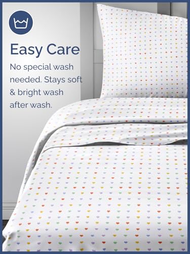 Image of Kids Full Size Multicolor Hearts Bed Sheets - 4 Piece Kids Sheet Set | Multicolor Hearts Themed Bedding, Ultra-Soft, Cute & Cozy, Breathable & Machine Washable, Bed Set for Boys, Girls & Teens