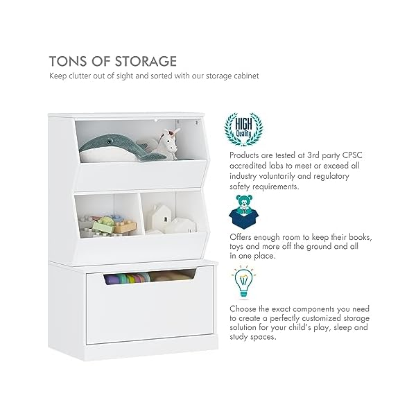 Utex kids toy storage organizer bookshelf for kids and bookcase with drawer children open storage cubby for kids room playroom nursery white  urban country home decor