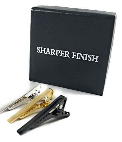 3 Modern Narrow Tie Bars - 1.5 Inch Clips for Skinny Ties - Gold-Tone, Silver-Tone, Black