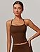Womens Scoop Neck Longline Sports Bras Fixed Cross Back Women Workout Crop Tank Tops with Built in Bra Active Wear Athletic Work Out Gym Yoga Padded Bra Tank Top Brown M