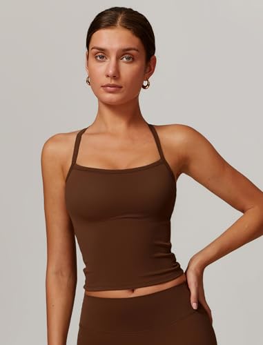 Image of QBGJTD Womens Longline Sports Bras Cross Back Active Gym Yoga Padded Workout Crop Tank Top with Built in Bra