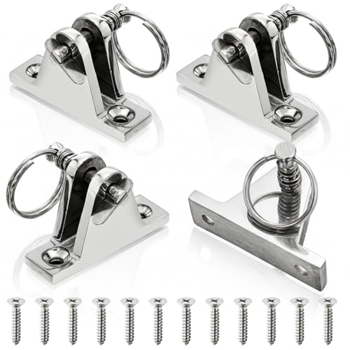 Hacaroa 4 Pack Bimini Top Deck Hinge Bimini Top Fittings Mounting Hardware Boat Canopy Brackets Quick Release Pin 316 Stainless Steel Installation Screws Included