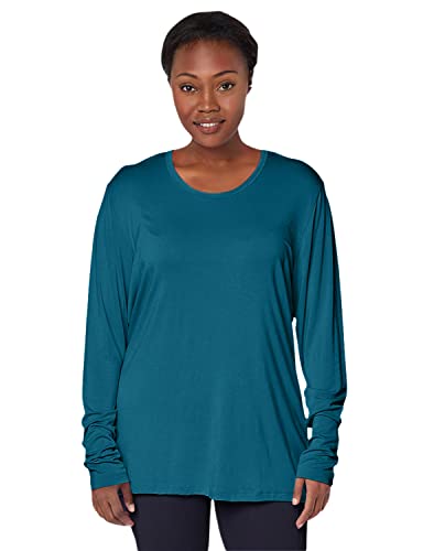 Cherokee Women's Long Sleeve Knit Underscrub Tee, Caribbean Blue, Medium